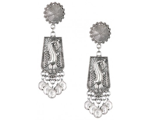 Peacock Silver Oxidized Earrings Jhumka Jhumki Bali Imitation Indian Bollywood Ethnic Wedding Jewelry H14